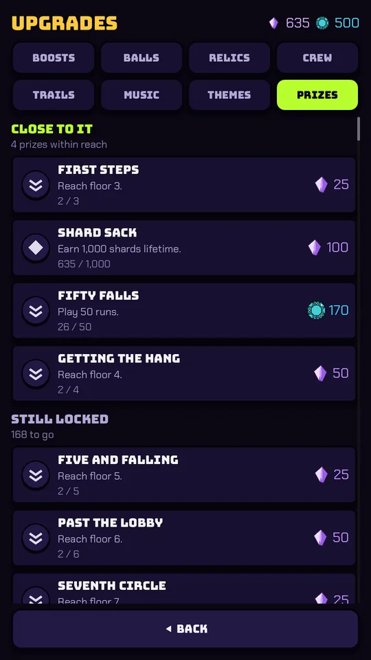 The prize vault showing unlockable rewards.
