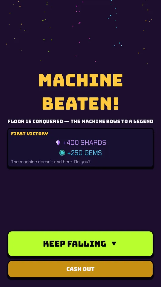 A victory screen after clearing a floor.